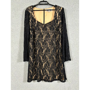 Vicky Tiel Dress Womens Plus Size 1X Black Lace Cocktail Party Long Sleeve